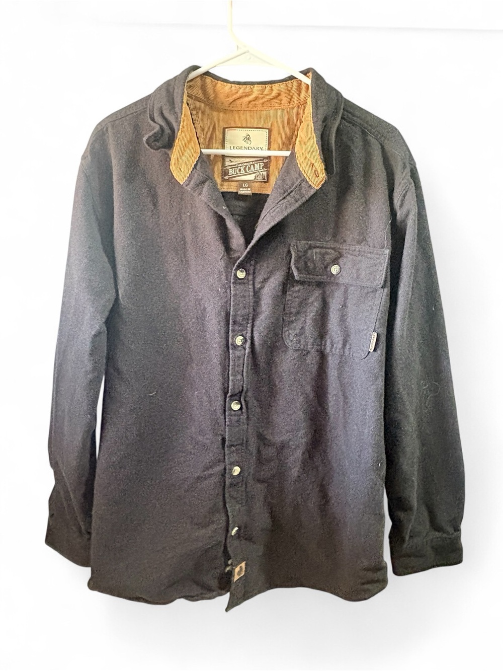Legendary Whitetails Black Button-Front Shirt Jacket with Tan Cord Collar